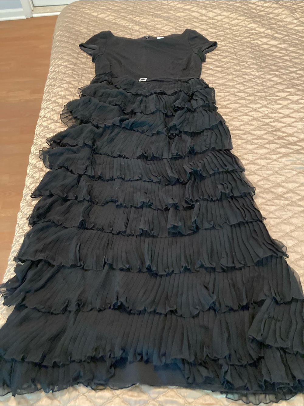 Black Ruffle Tiered Silk Formal Dress
